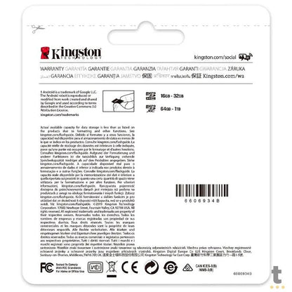 Cartão De Memória 16gb Micro Sd Card Kingston Cl10 - SDCS2/16GB Truedata