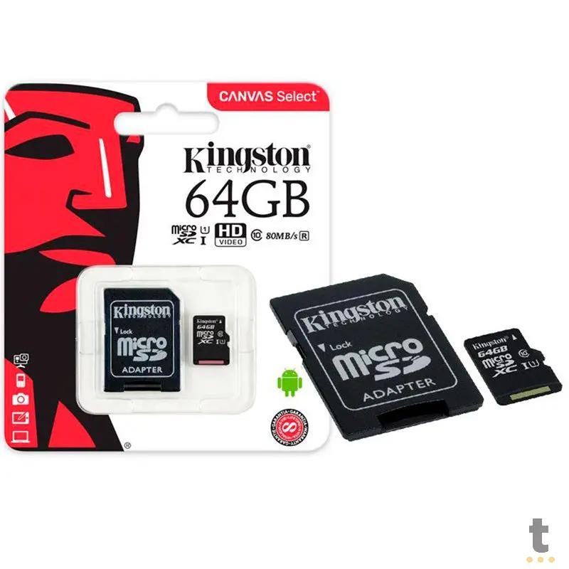 Cartão De Memória 64gb Micro Sd Card Kingston Cl 10 - SDCS2/64GB Truedata