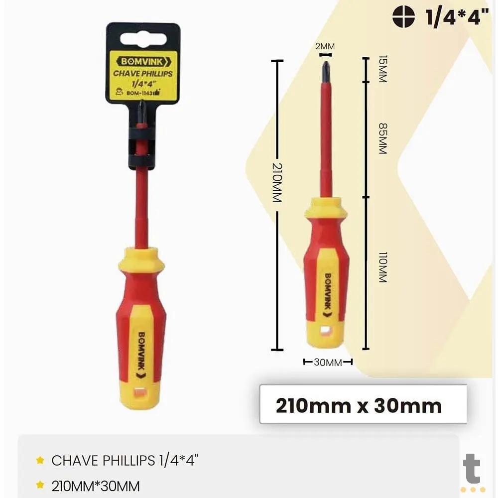 Chave de Fenda Phillips 1/4 4 Polegadas BomVink Ponta Magnética - BOM-1143 Truedata
