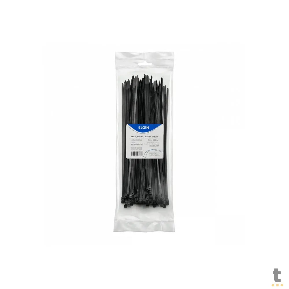 Cinta Abraçadeira em Nylon PA66 4.8X300 mm Pacote com 100 UN Preta - 35357 Truedata