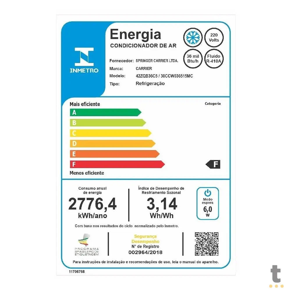 Condensadora Split Carrier Piso Teto 36.000 BTU/h Frio 220V - 38CCW036515MC Truedata