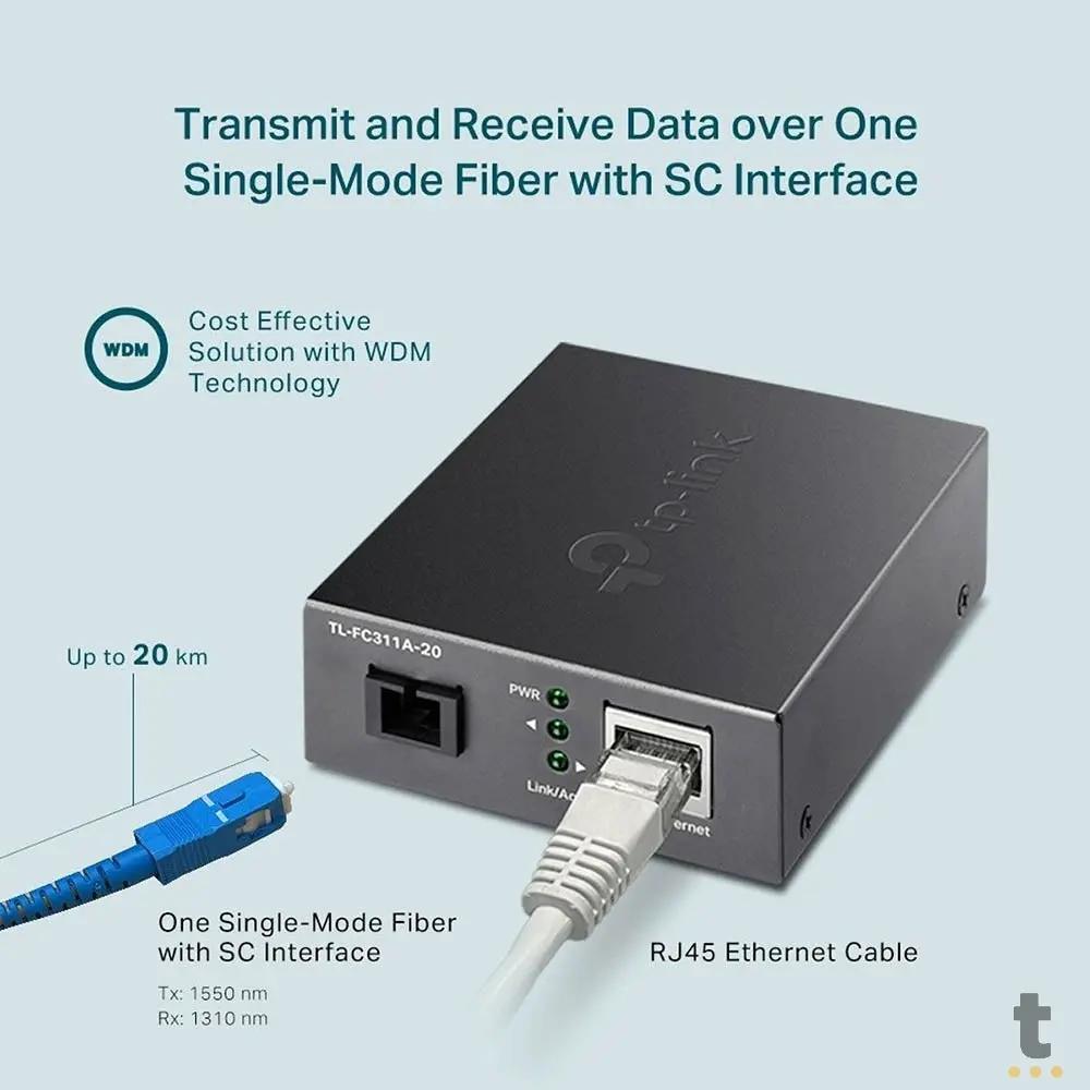 Conversor de Midia WDM Tp-Link Gigabit Monomodo - TL-FC311A-20 Truedata