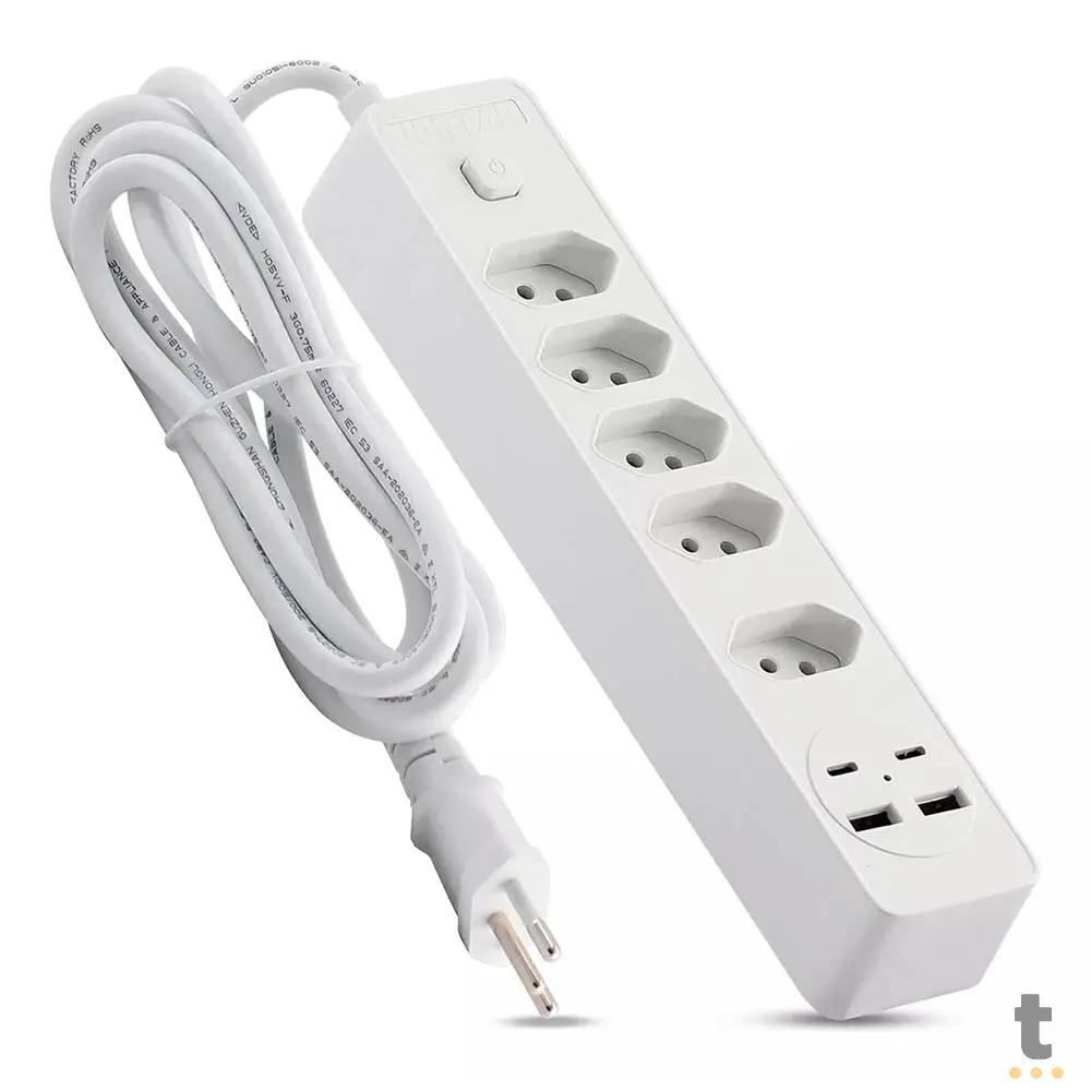 Extensão C/ 4 Tomadas + 2 USB + 2 USB Tipo C 12W 2.4A Knup 2mts - KP-BX2204 Truedata