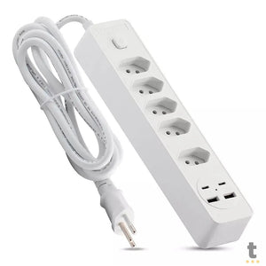 Extensão C/ 4 Tomadas + 2 USB + 2 USB Tipo C 12W 2.4A Knup 2mts - KP-BX2204