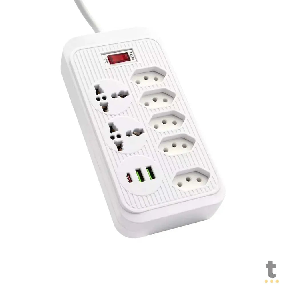 Extensão C/5 Tomadas Padrão BR + 2 Tomadas Padrão Universal + 2 Usb A + 1 Usb C Bommax - BM-A631 Truedata