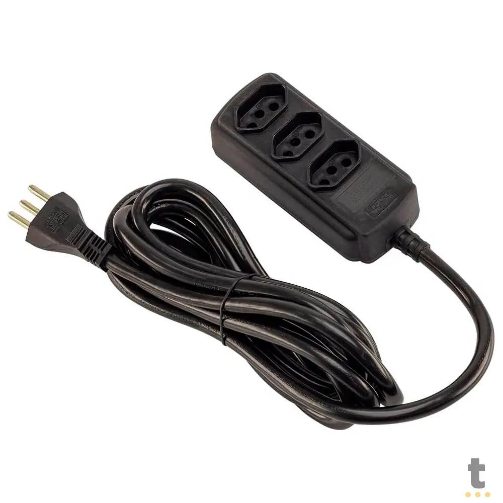 Extensão Elétrica 3 Tomadas 10/20A Cabo PP 2x2,5mm Preta 15mts Truedata