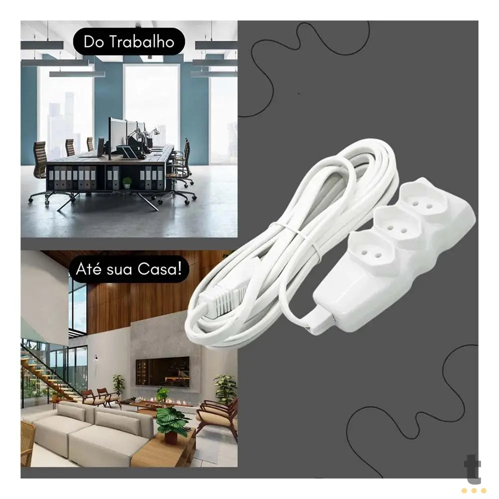 Extensão Elétrica 3 Tomadas Bivolt Branca - 4013 1.5M Truedata