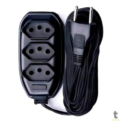 Extensão Elétrica 3 Tomadas Preta 5mts Truedata
