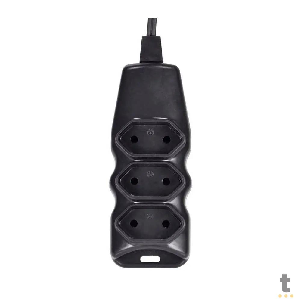 Extensão Elétrica Megatron 3 Tomadas pl 0,75mm 10A Preta 3mts - 23761 Truedata