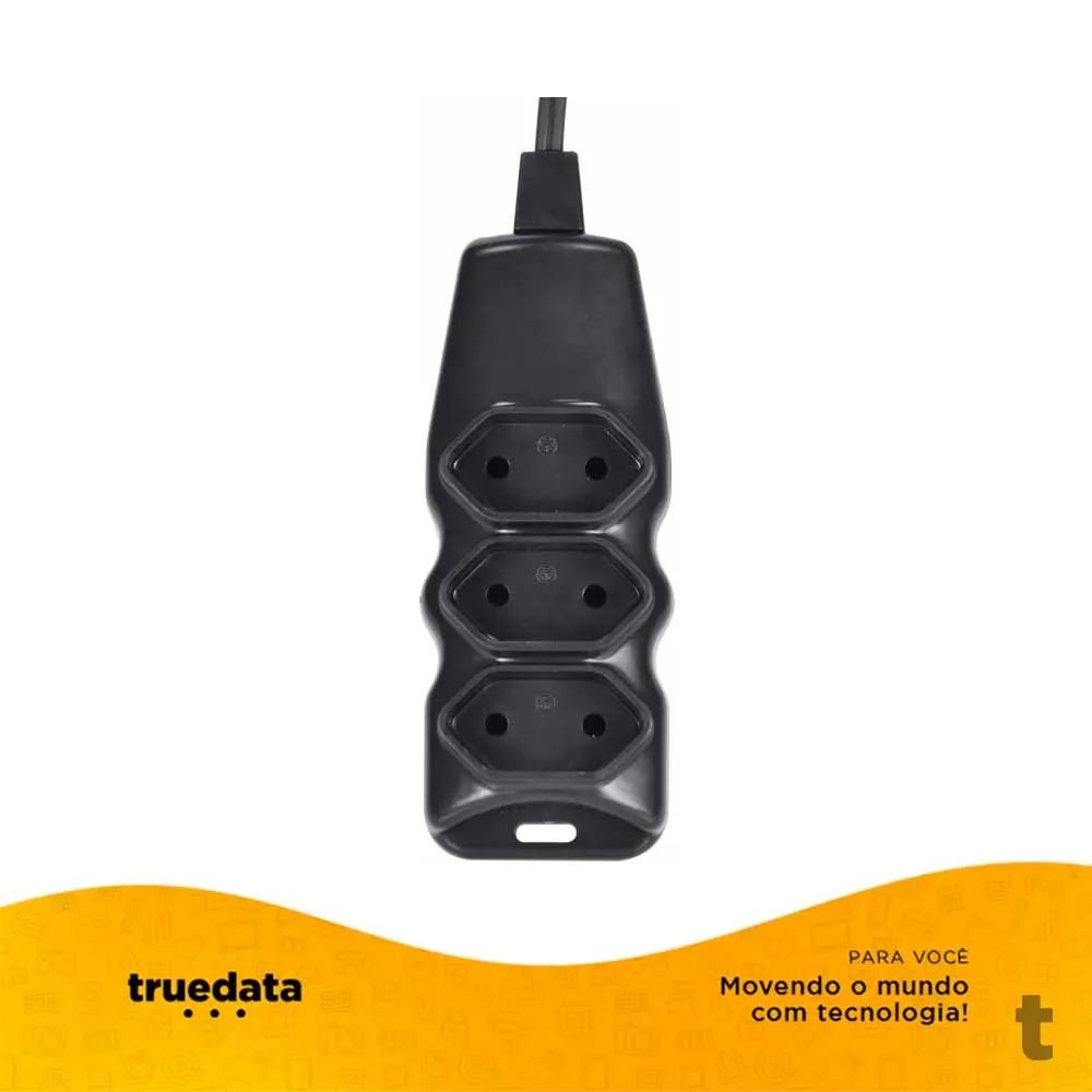 Extensão Elétrica Megatron 3 Tomadas pl 0,75mm Preta 102 - 5mt - 23762 Truedata