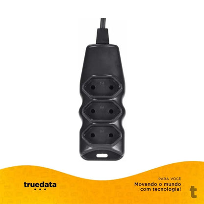 Extensão Elétrica Megatron 3 Tomadas pl 0,75mm Preta 102 - 5mt - 23762 Truedata