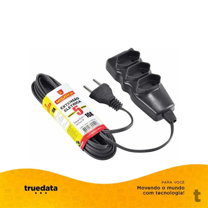 Extensão Elétrica Megatron 3 Tomadas pl 0,75mm Preta 102 - 5mt - 23762 Truedata