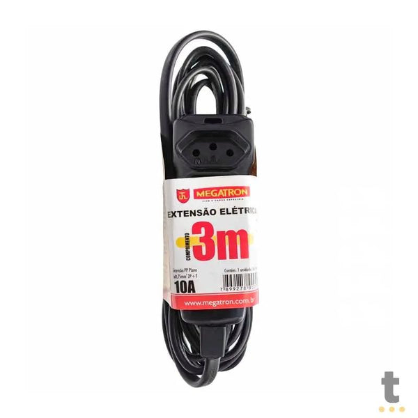 Extensão Elétrica Megatron 3 Tomadas pp 0,75mm 10A Preta 3mt - 29889