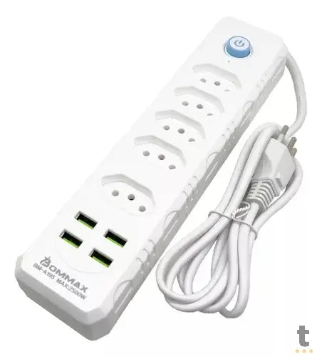 Filtro de Linha Protetor Eletronico 5 Tomadas Bommax 2500w C/ 4 Usb - BM-A195 Truedata