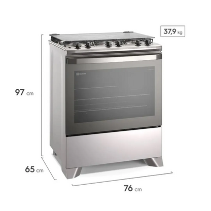 Fogão 5 Bocas Efficient com Mesa Inox, PerfectCook e VaporBake FE5IC 127V Cinza - Electrolux