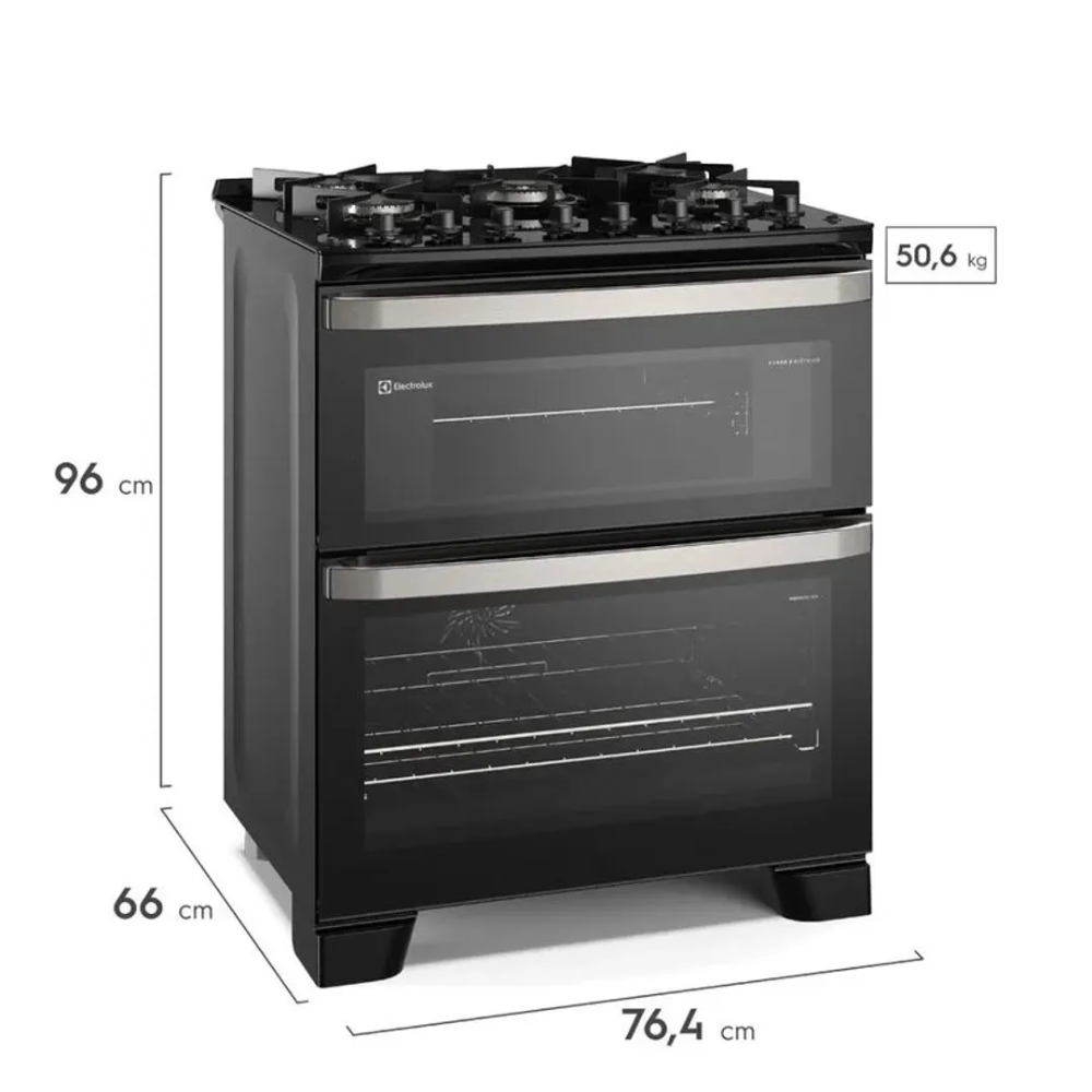 Fogão 5 Bocas Experience com Mesa de Vidro, Duplo Forno e PerfectCook360 FE5DP 127V Preto - Electrolux