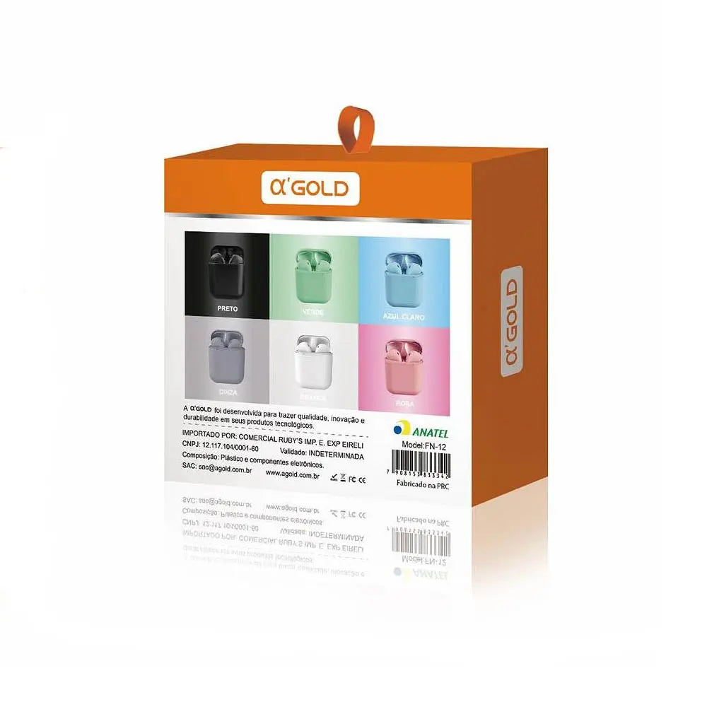 Fone De Ouvido Bluetooth C/ Estojo de Carregamento aGold BT 5.0 Azul - FN-12 Truedata