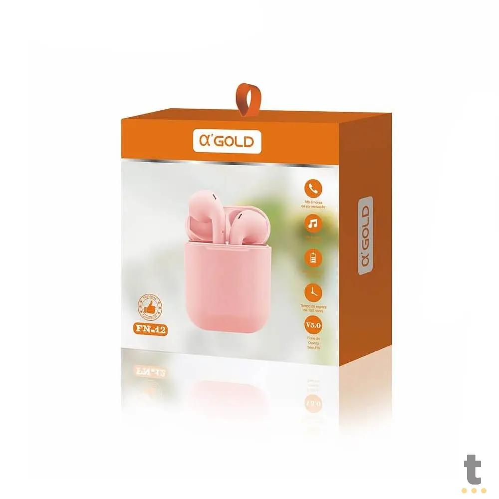 Fone De Ouvido Bluetooth C/ Estojo de Carregamento aGold BT 5.0 Rosa - FN-12 Truedata