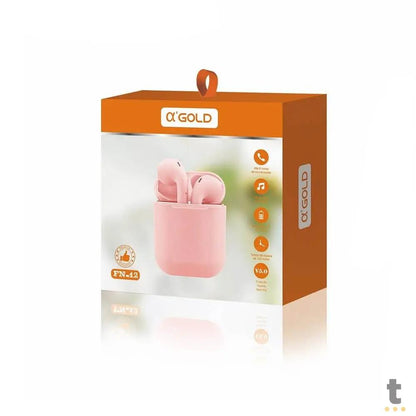 Fone De Ouvido Bluetooth C/ Estojo de Carregamento aGold BT 5.0 Rosa - FN-12 Truedata