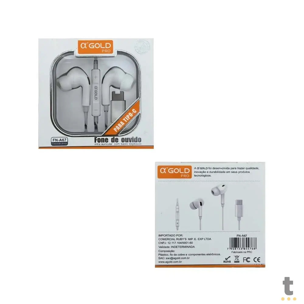 Fone De Ouvido USB Tipo C com Microfone aGold Branco - FN-A67 Truedata