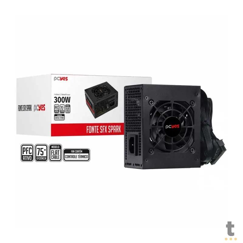 Fonte Atx para Gabinete Slim 300W PCYes SFX Real Spark 75+ Pfc Ativo Cabos Flat - SPKP300MBPT Truedata