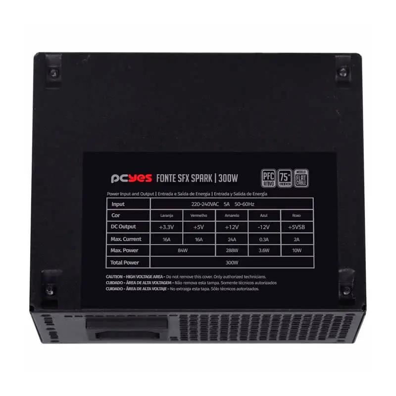 Fonte Atx para Gabinete Slim 300W PCYes SFX Real Spark 75+ Pfc Ativo Cabos Flat - SPKP300MBPT Truedata
