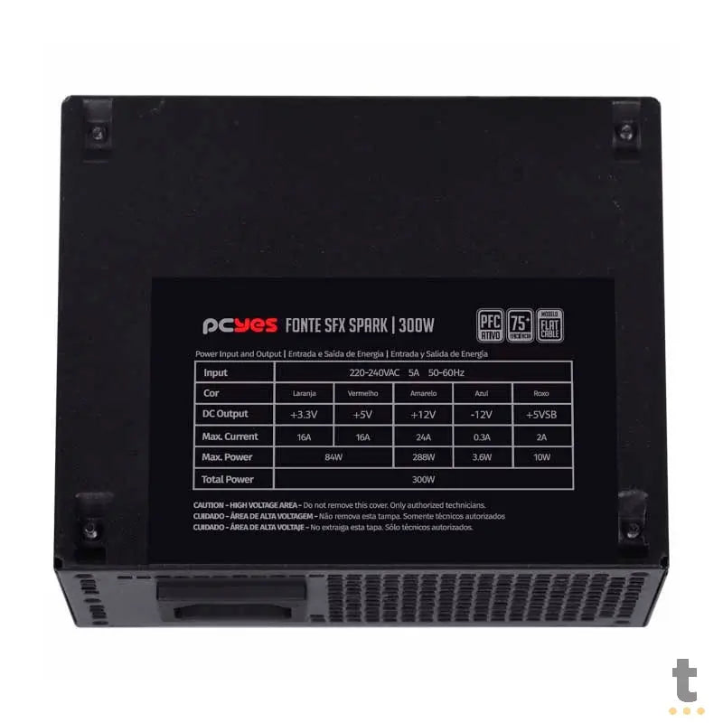Fonte Atx para Gabinete Slim 300W PCYes SFX Real Spark 75+ Pfc Ativo Cabos Flat - SPKP300MBPT Truedata