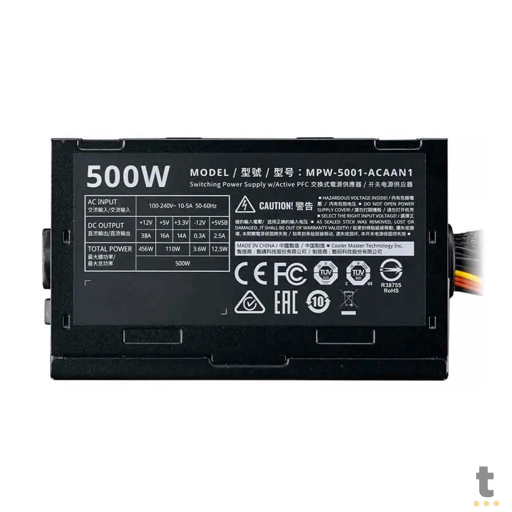 Fonte Real Atx 500w Cooler Master Elite V3 PFC Ativo - MPW-5001-ACAAN1-WO Truedata