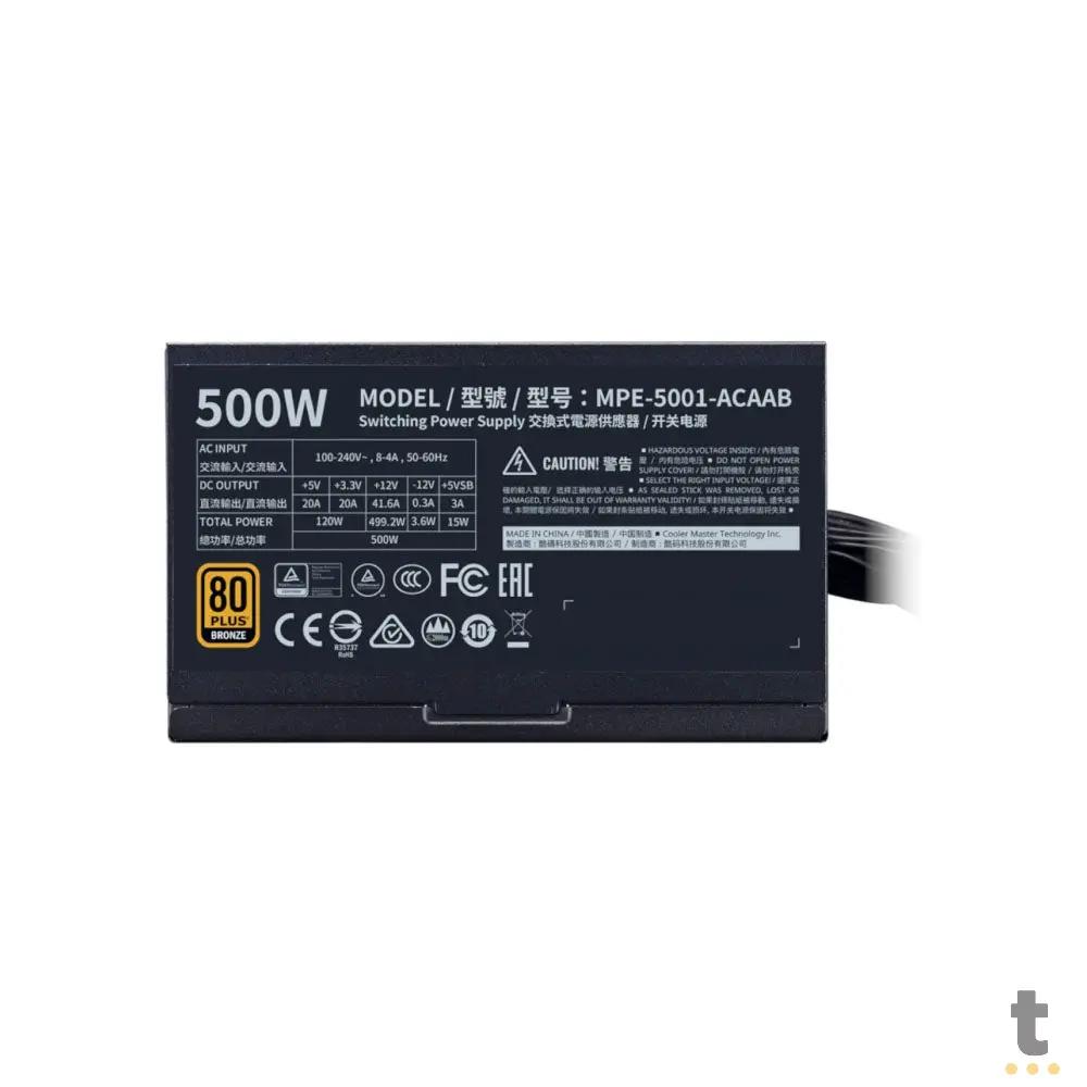 Fonte Real Atx 500w Cooler Master MWE 80 Plus Bronze PFC Ativo Preto -  MPE-5001-ACAAB-WO Truedata