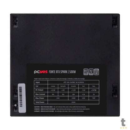 Fonte Real Atx 500w Spark 75 Plus PCYes Pfc Ativo - PXSP500WPT Truedata