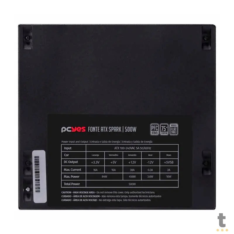 Fonte Real Atx 500w Spark 75 Plus PCYes Pfc Ativo - PXSP500WPT Truedata