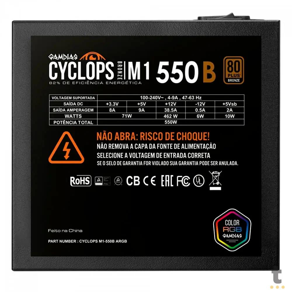 Fonte Real Atx 550w Gamdias Cyclops 80 Plus Bronze PFC Ativo Atx 2.31 - M1-550B Truedata