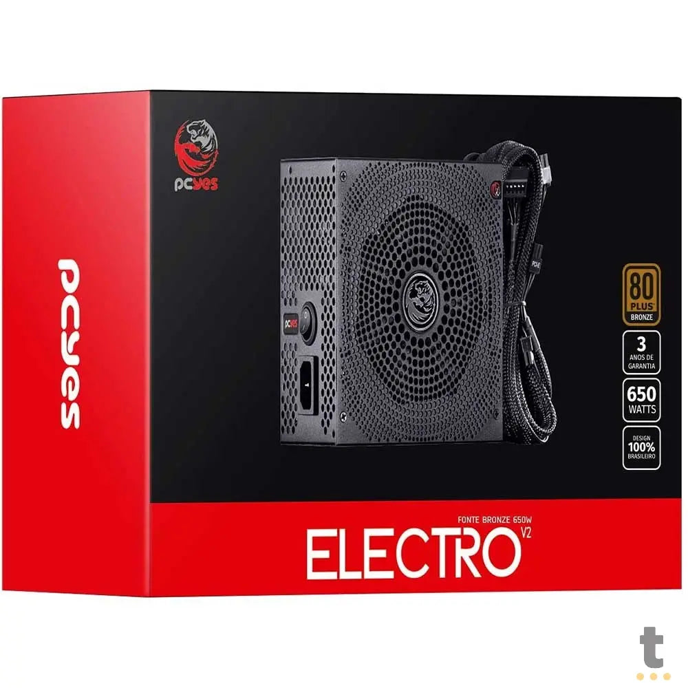 Fonte Real Atx 650w Electro V2 Series 80 Plus Bronze PCYes Pfc Ativo - ELECV2PTO650W Truedata