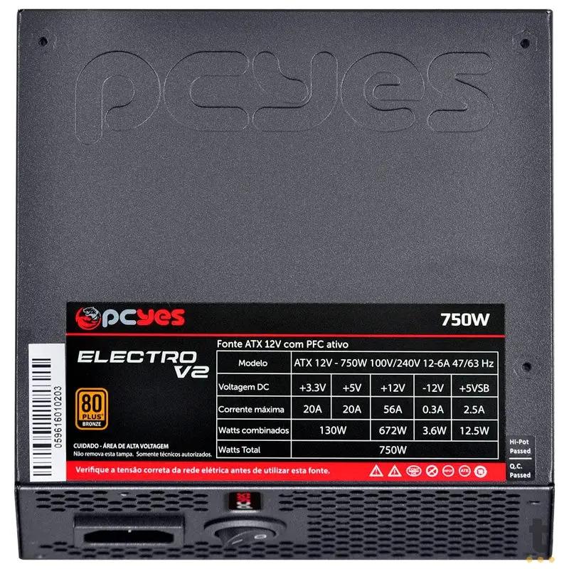 Fonte Real Atx 750w Electro V2 Series PCYes 80 Plus Pfc Ativo - ELECV2PTO750W Truedata