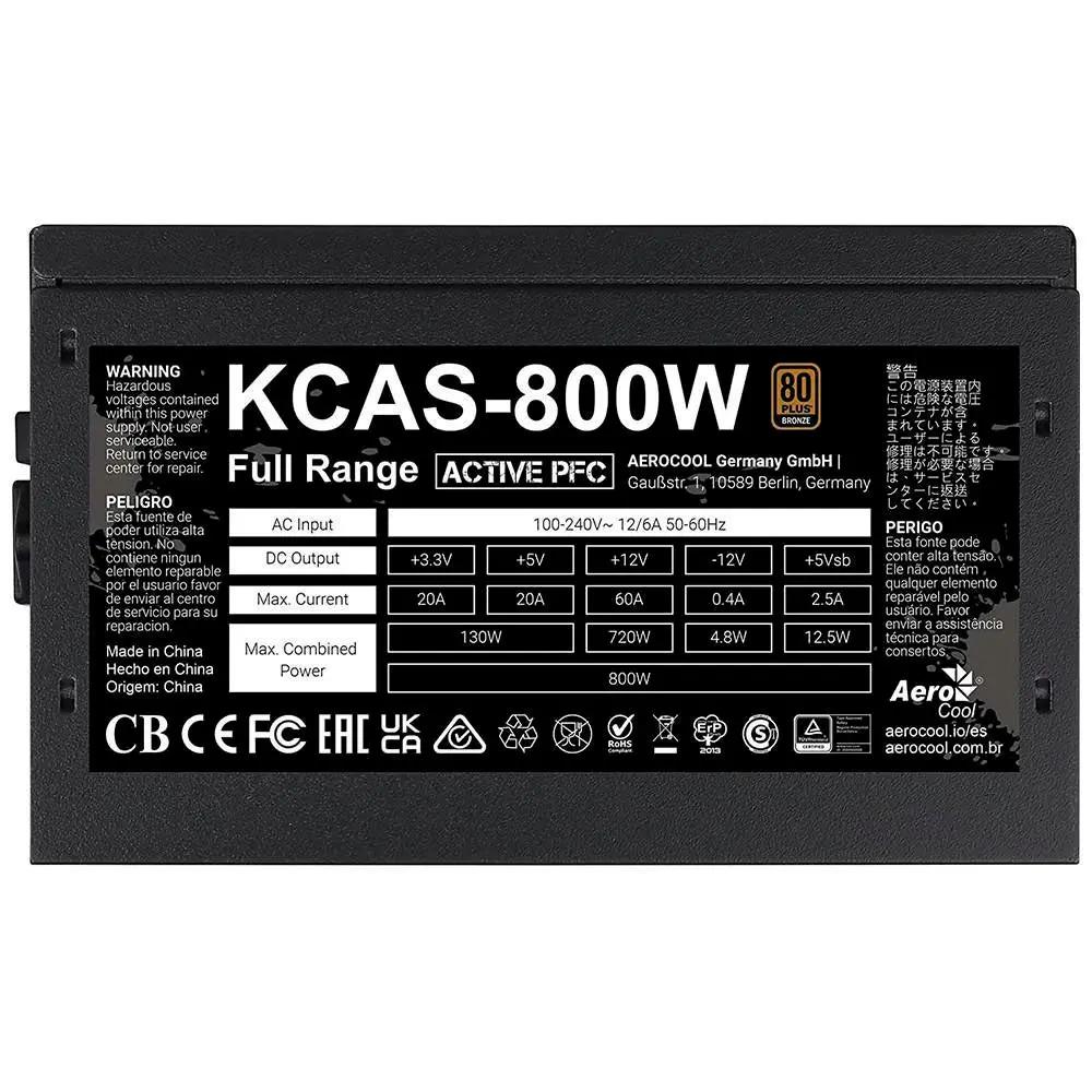 Fonte Real Atx 800w Aerocool Kcas 80 Plus Pfc Bronze - 79602 Truedata