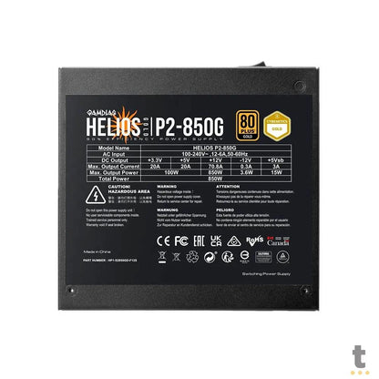Fonte Real Atx 850w Gamdias Helios 80 Plus Gold PFC Ativo Pcie 5.0 Atx 3.0 - HELIOS P2-850G Truedata