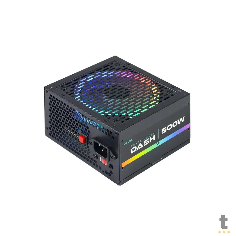 Fonte Real Atx Gamer Vinik Dash Atx 500w C/ Fan Led RGB Bivolt Preto - VFG500WPR Truedata