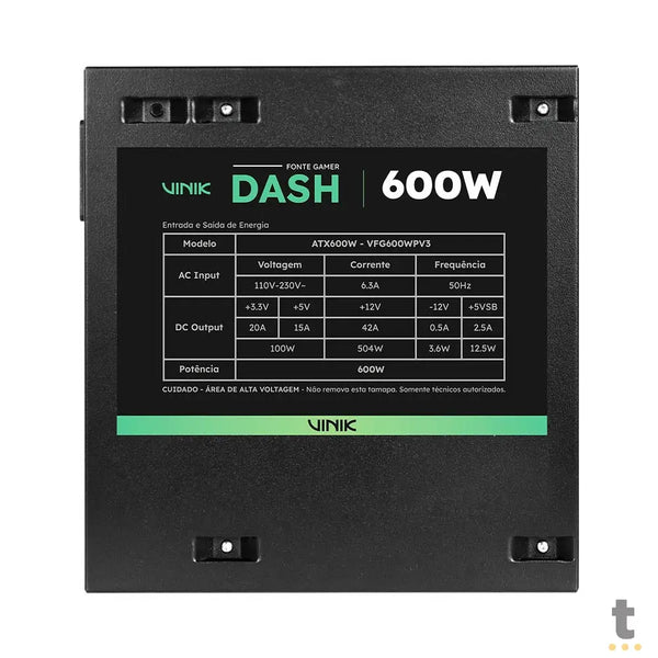 Fonte Real Atx Gamer Vinik Dash Atx 600W Bivolt Preto - VFG600WPV3
