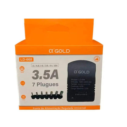Fonte de Alimentação Universal 3.5A 42W Gold C/ Ajuste de Voltagem 7 Plugues - LD-668 Truedata