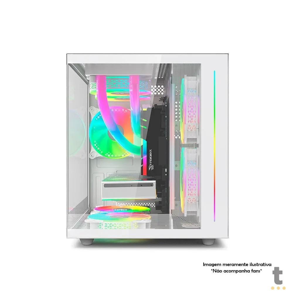 Gabinete Gamer C3Tech Aquarius Mid Tower C/ Frente e Lateral em Vidro Temperado e RGB S/ Fonte Branco - MT-G810WH Truedata