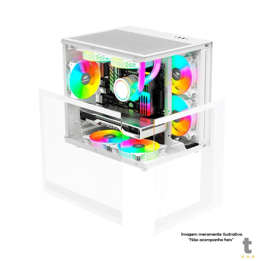 Gabinete Gamer C3Tech Aquarius Mid Tower C/ Frente e Lateral em Vidro Temperado e RGB S/ Fonte Branco - MT-G810WH Truedata