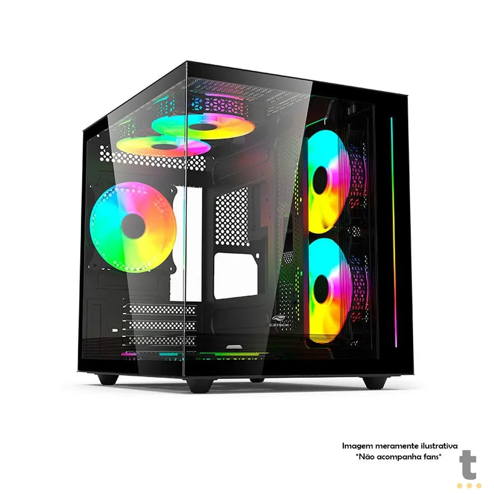 Gabinete Gamer C3Tech Aquarius Mid Tower C/ Frente e Lateral em Vidro Temperado e RGB S/ Fonte Preto - MT-G810BK Truedata