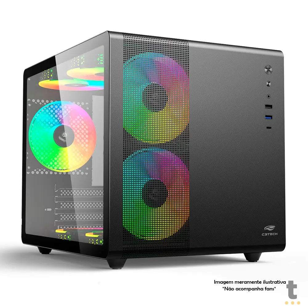 Gabinete Gamer C3Tech Aquarius Mid Tower C/ Lateral em Vidro Temperado S/ Fonte Preto - MT-G710BK Truedata