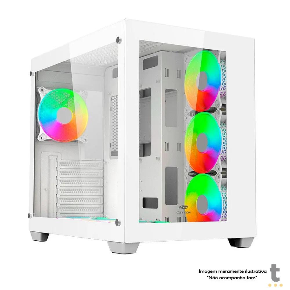 Gabinete Gamer C3Tech Aquarius Mid Tower Com frente e lateral em Vidro Temperado S/ Fonte Branco - MT-G910WH Truedata