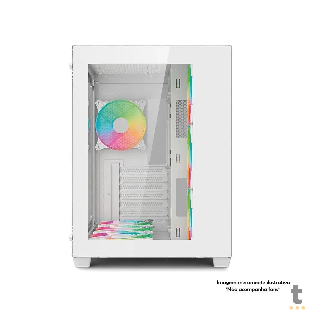 Gabinete Gamer C3Tech Aquarius Mid Tower Com frente e lateral em Vidro Temperado S/ Fonte Branco - MT-G910WH Truedata