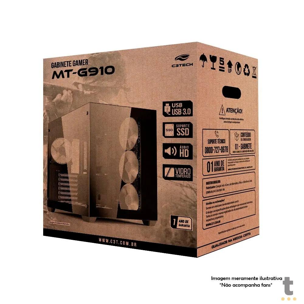 Gabinete Gamer C3Tech Aquarius Mid Tower Com frente e lateral em Vidro Temperado S/ Fonte Branco - MT-G910WH Truedata