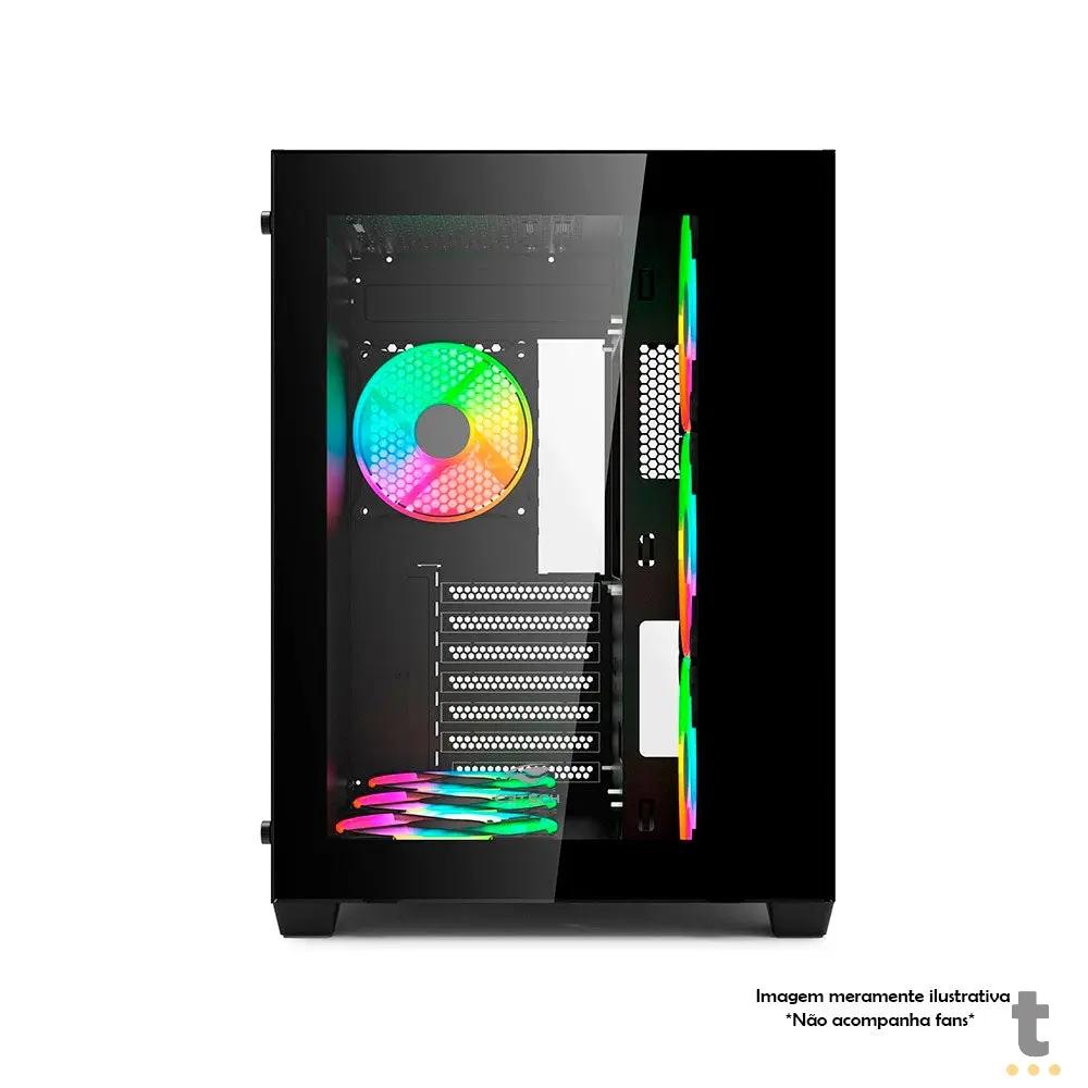Gabinete Gamer C3Tech Aquarius Mid Tower Com frente e lateral em Vidro Temperado S/ Fonte Preto - MT-G910BK Truedata