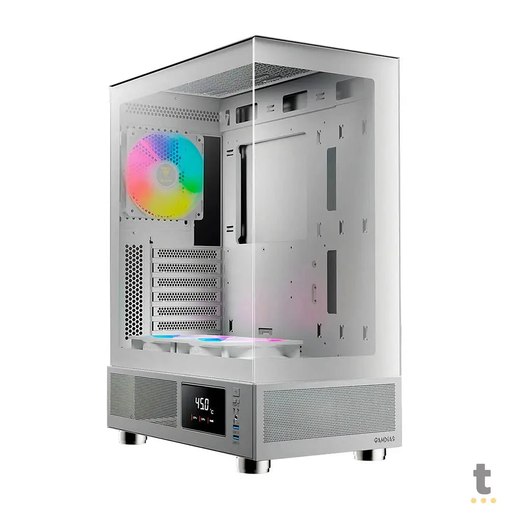 Gabinete Gamer Gamdias Mid Tower Atlas E1 WH Branco Com Lateral em Vidro Temperado +3 Fans ARGB Truedata