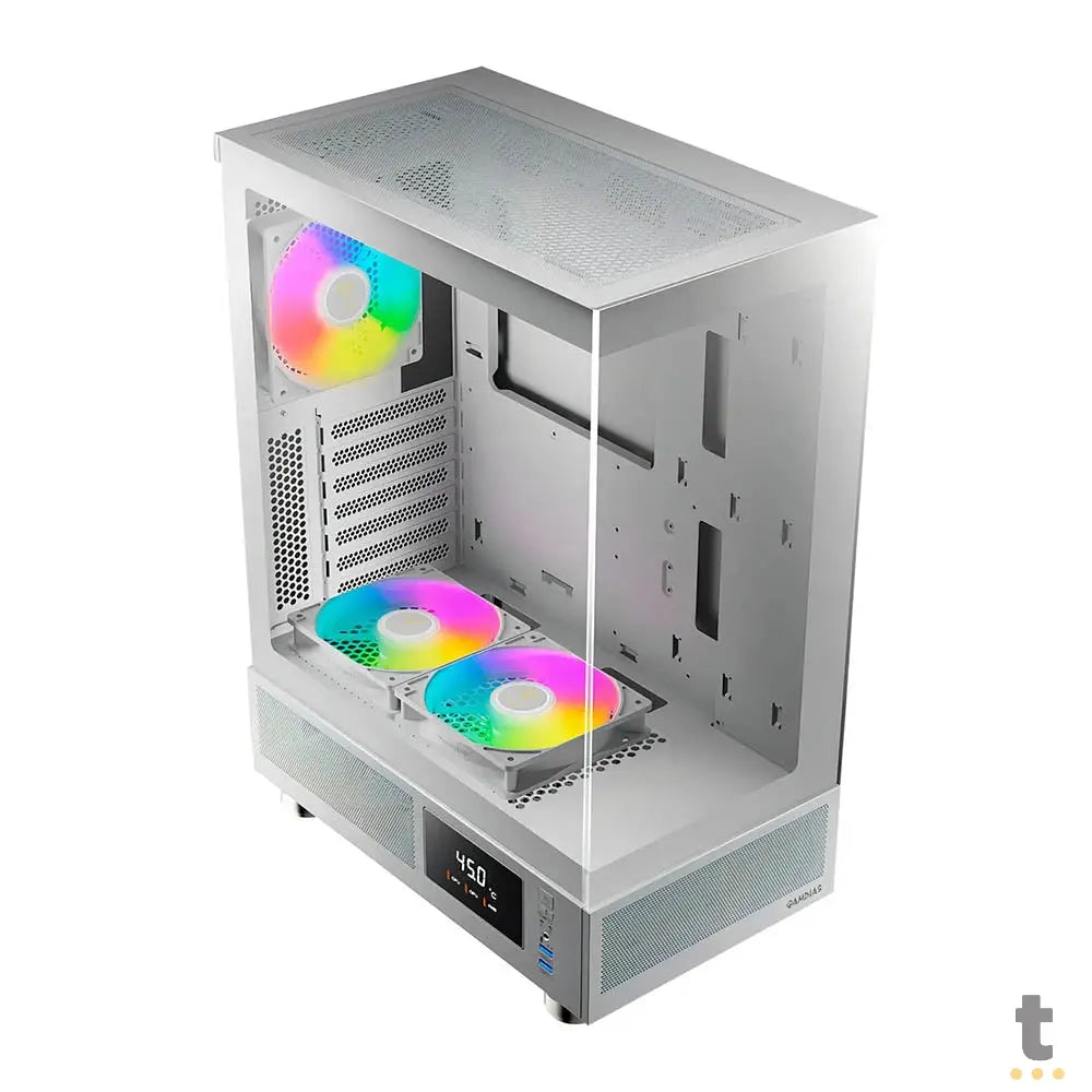 Gabinete Gamer Gamdias Mid Tower Atlas E1 WH Branco Com Lateral em Vidro Temperado +3 Fans ARGB Truedata