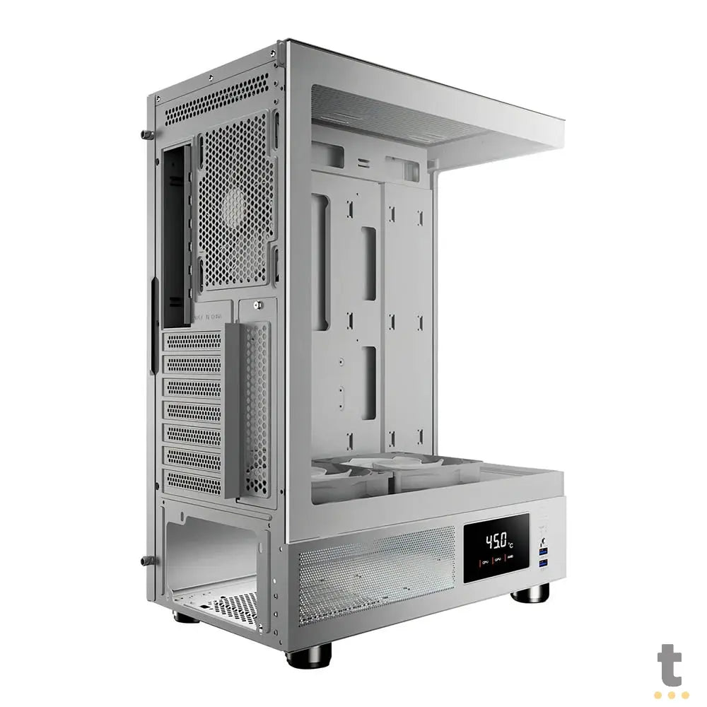 Gabinete Gamer Gamdias Mid Tower Atlas E1 WH Branco Com Lateral em Vidro Temperado +3 Fans ARGB Truedata